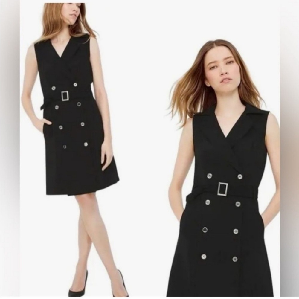 White House Black Market Black Sleeveless Belted Trench Dress - Picture 9 of 9